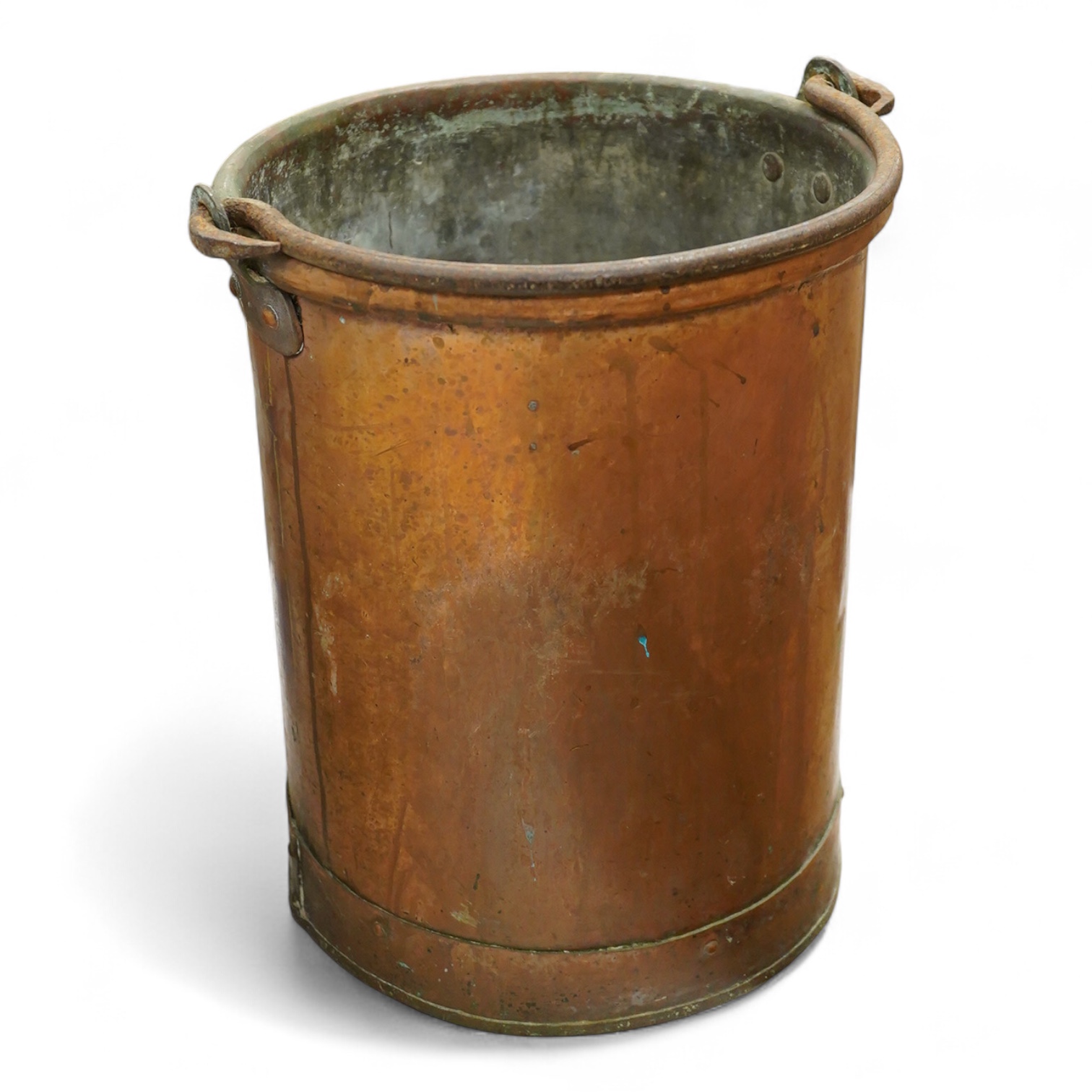 A French cylindrical copper log bucket, 35cm high